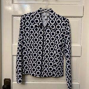 Joseph Ribkoff Navy and White Circle Pattern Blazer full zip size 10
